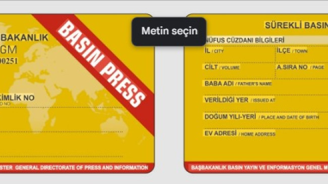 BASIN KARTI RESMİ KİMLİK OLARAK KABUL EDİLDİ